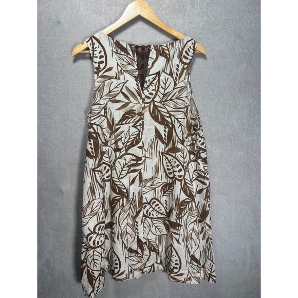 Tahari 100% Linen Sleeveless A‎ Line Shift Dress Brown Beige Womens Size Medium - Picture 4 of 8